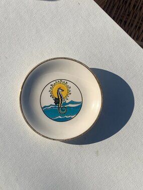 COLLECTIBLE - HAND Colored plate SEAHORSE, sun, ocean Delano Studios Setauket NY